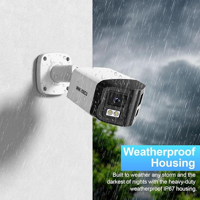 8MP Dual Lens IP PoE Camera, 2X 4MP Security Bullet Surveillance Camera with 180° Angle View, Waterproof IP67, Light Color Night Vision, Two-Way Audio, Human/Vehicle Detection, INB8CD58A