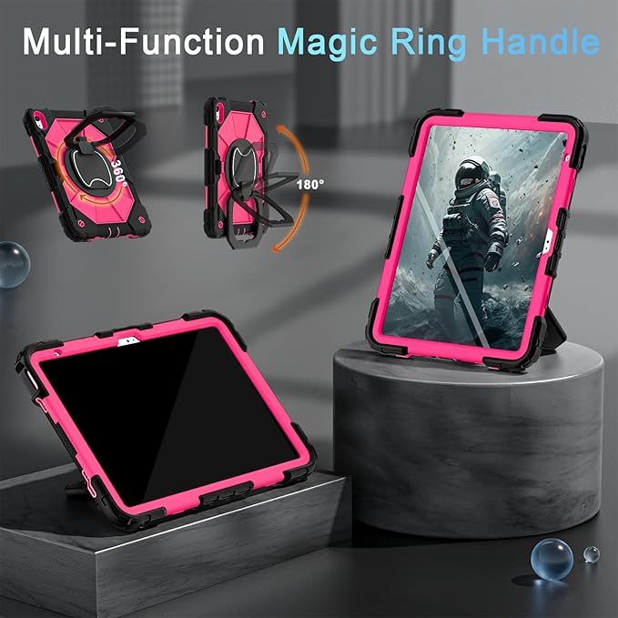 Case for iPad 10th Generation 10.9 Inch/iPad 11 Inch (A16) 2025 11 Inch,10th Generation Case with 360 Rotating Stand Screen Protector,Heavy Duty Shockproof Cover for iPad10th,Black Pink
