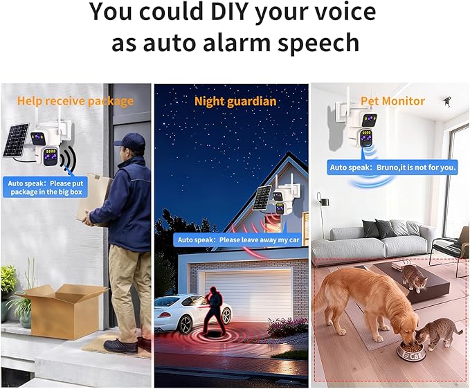 Triple-Lens Solar Security Cameras Wireless Outdoor,360°PTZ Cameras for Home Security with 10x Hybrid Zoom,5G/2.4G WiFi,No Month Fee,PIR Alarm,Full Color Night Vision, Two-Way Audio,IP65