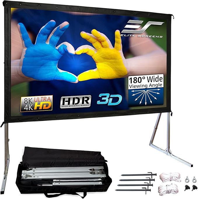 Elite Screens Yard Master 2, 100 inch Outdoor Projector Screen with Stand 16:9, 8K 4K Ultra HD 3D Fast Folding Portable Movie Theater Cinema 100" Indoor Foldable Easy Snap Projection Screen, OMS100H2