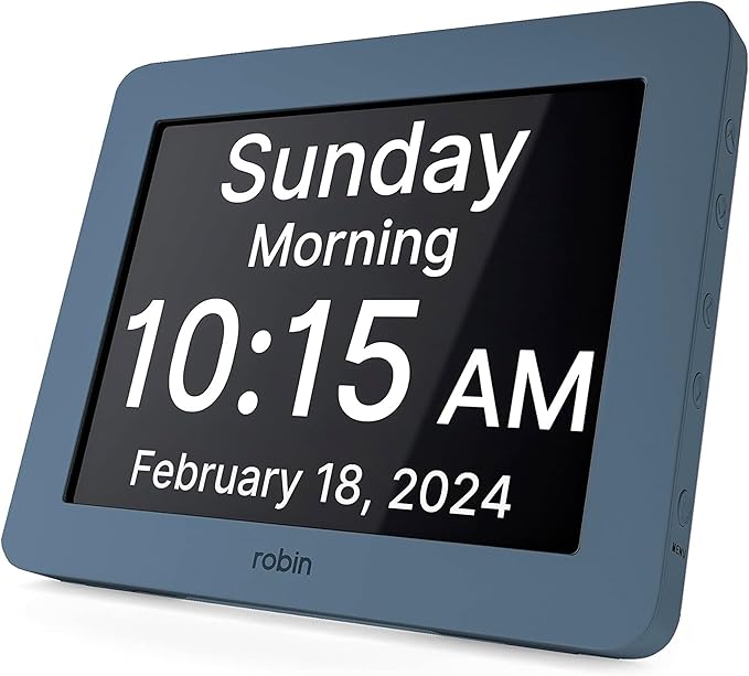Robin Clock 2024 with Day and Date for Elderly, Clocks for Seniors, Dementia Clock, Digital Calendar Clock Elderly, Bedside Clocks Seniors, Alzheimers Products, Dementia Clocks Extra Large, Winter Day