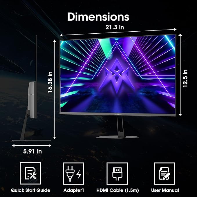Amzfast 24 Inch Gaming Monitor 180Hz 200Hz FHD 1080p Computer Monitor, 1ms Adaptive Sync, 3000:1, 129% sRGB HDR Display, Eye Care VESA 75x75 Metal Stand HDMI 2.0 | DP 1.4, AMZG24X1