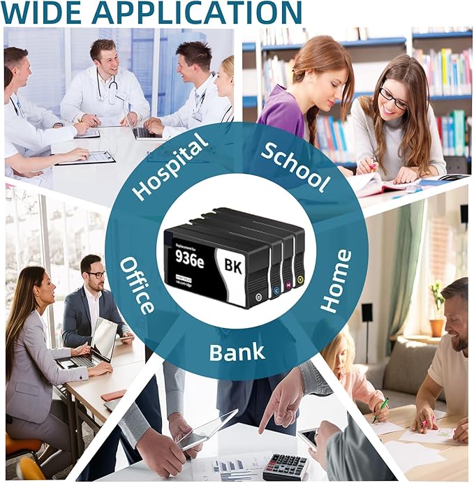 936e 936XL Ink Cartridges Combo Pack High Page Yield Compatible for HP 936 936e Ink Cartridge Work for OfficeJet Pro 9110b 9122e 9125e 9128e 9130b 9135e Wide Format 9720e 9730e (4-Pack)