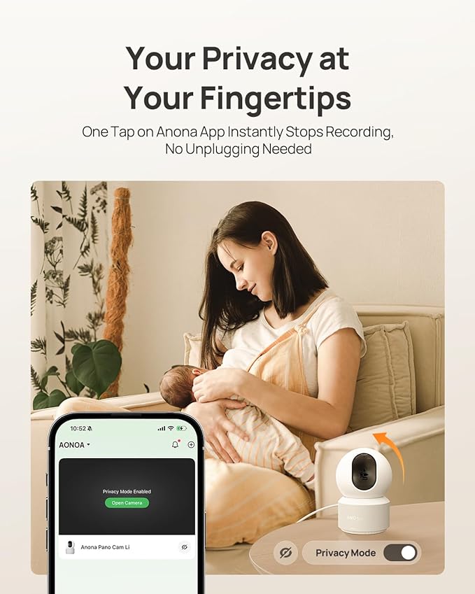 Anona Pano 4K UHD Indoor Camera, Pet/Dog/Baby Security Camera with Phone App, 360° Pan-Tilt, 2.4G/5G Dual-Band Wi-Fi 6, Auto-Tracking, Person/Pet/Baby Crying Detection, Privacy Mode, Two-Way Audio