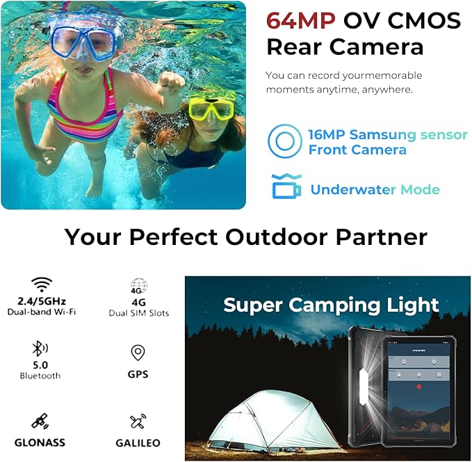 HOTWAV R9 Pro 2025 Rugged Tablet 2K 11-Inch Android 14 Tablets, 20080mAh Waterproof Tablet 20GB+256GB/2TB TF Outdoor Tablets 64MP+16MP IP68IP69K/4G Dual SIM/WiFi 5/Face ID/GPS/OTG/Camping Lanten