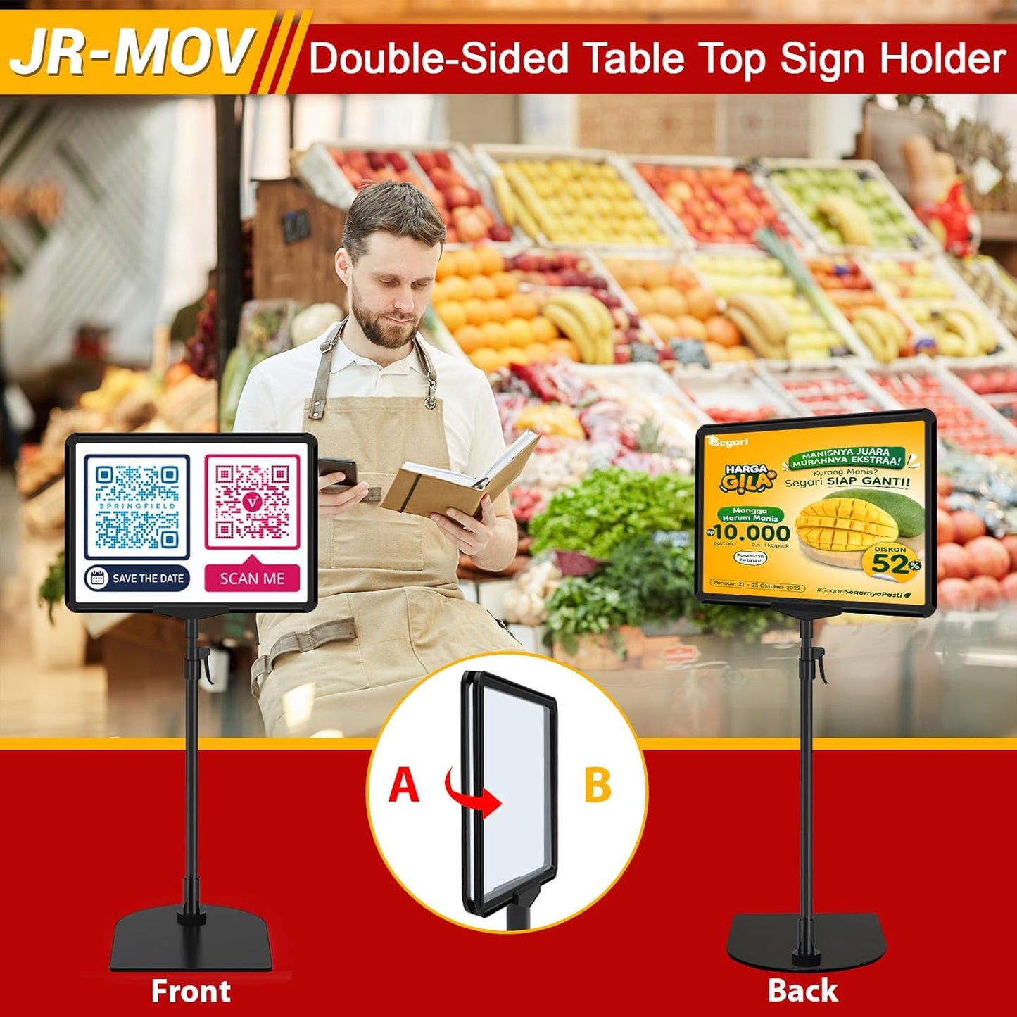Table Top Sign Holder - Adjustable Floor Standing Sign Holders 8.5 x 11 Tabletop Poster Stand for Display Vertical Horizontal View, Black Signage Display Stands with Iron Base, 6 Pack
