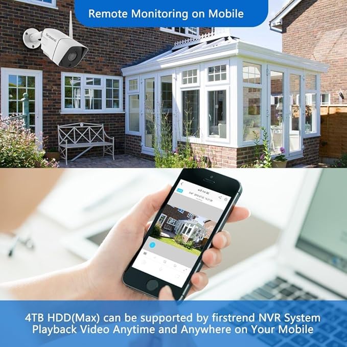 Firstrend Wireless Security Camera System,2MP 8 Channel CCTV P2P Surveillance H.265 NVR System with AI Human Detection, 2-Way Audio,3TB Hard Drive 24/7 Recording 8 Cameras for Home