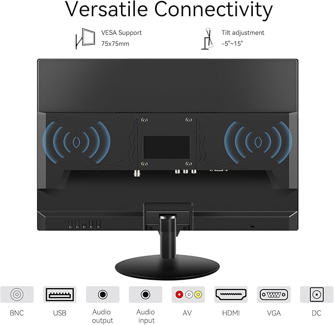 19 inch Computer Monitor 1440x900 PC Monitor with HDMI VGA AV BNC USB Ports, 60Hz, 5Ms, VESA, Display Build-in Speakers for Office Home