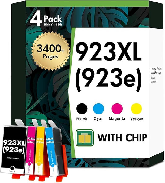 923 923XL Ink Cartridges Combo Pack with Chip: Replacement for HP Printers Ink 923e 923 923XL for HP923 OfficeJet Pro 8130e 8135e 8138e 8139e 9130 8125e 8122e 8120 8124e Printer（4 Pack B/C/M/Y
