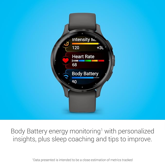 Garmin Venu 3S Running GPS Smartwatch with AMOLED Display, Advanced Health, Fitness Features, Up to 14 Day Battery Life with Signature Power Bundle | Slate with Pebble Gray Silicone Band