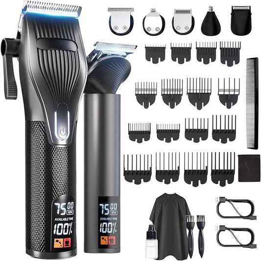 Hair Clippers for Men, Professional Cordless Hair Cutting and Trimmers Set with 7500RPM Powerful Motor & LCD Display, Mutil Function Mens Electric Hair Grooming Shaver Kit for Nose, Face, Body, Beard