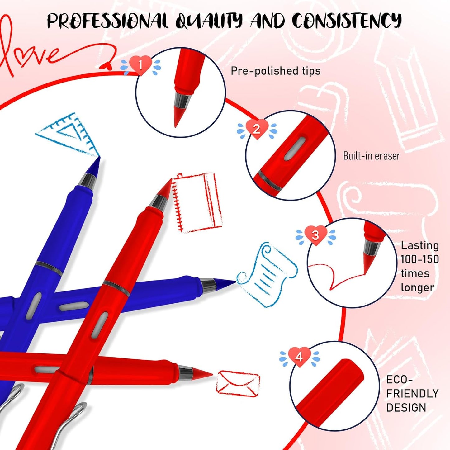 Everlasting Checking Pencils Red Erasable Pencils Correcting Pencils with Erasers for Checking Map Marking Coloring Tests Grading 4 Pack