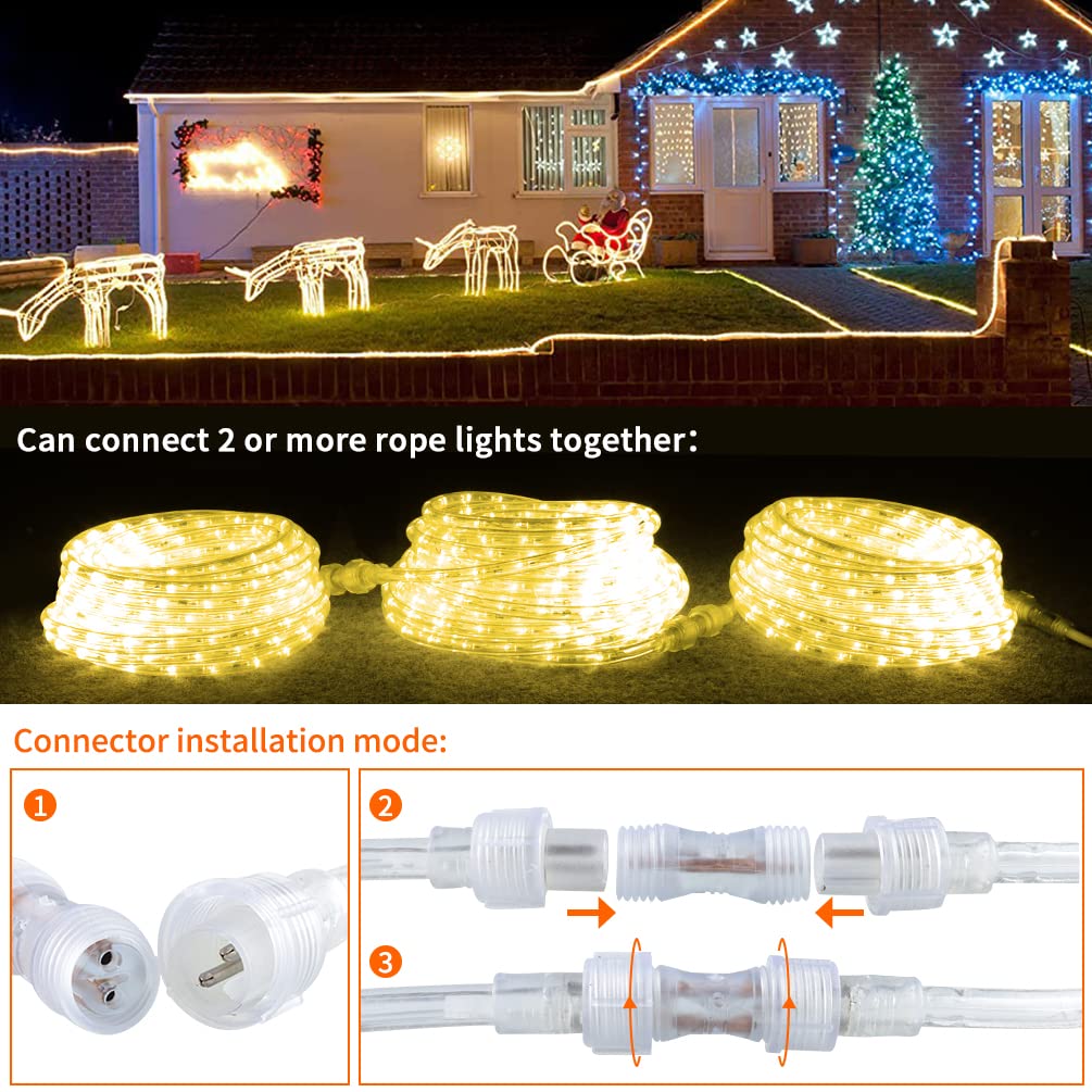 YQNLIFA LED Rope Lights, Dimmable 40ft, 432 LEDs, IP65 Waterproof, Warm White, Model WD12, Cuttable for Indoor/Outdoor Use
