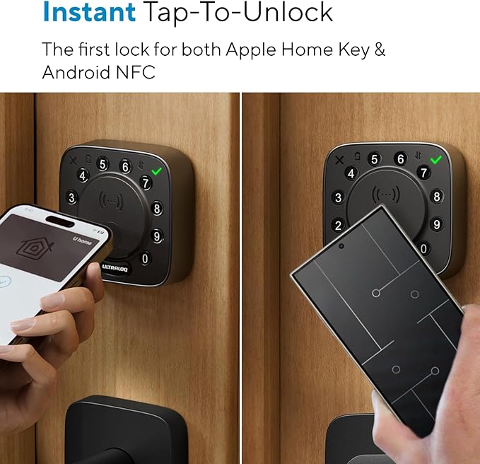 ULTRALOQ Bolt NFC Smart Deadbolt Lock for Front Door, Tap to Unlock with Apple Home Key and Android NFC Built-in Wi-Fi, App Control, Auto-Lock, Works with HomeKit, Alexa, Dual Battery, BHMA Certified