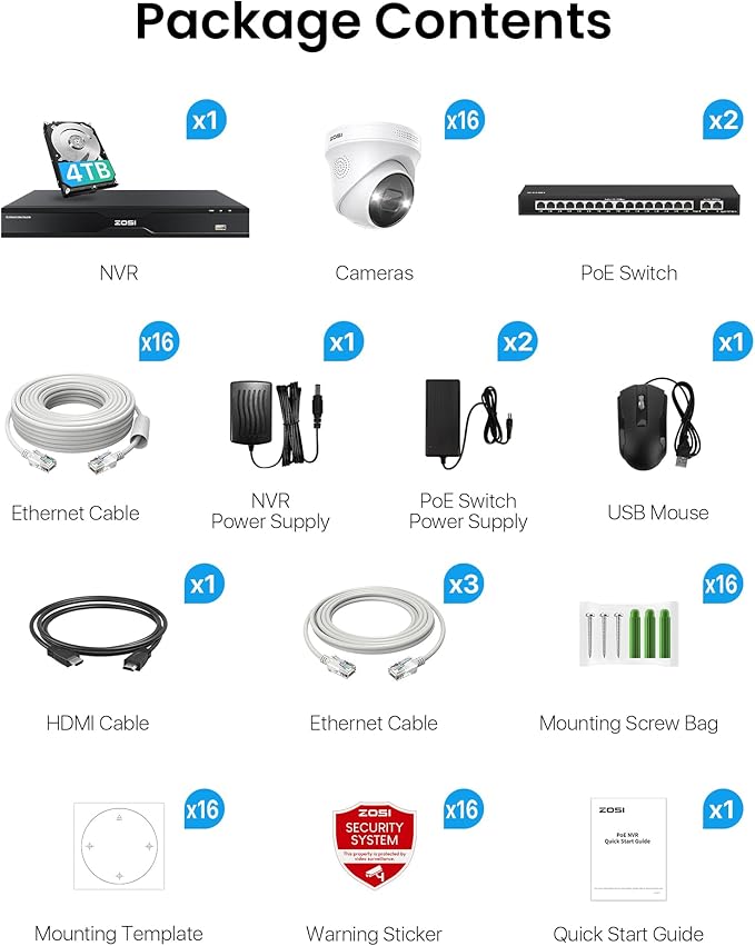 ZOSI 32 Channel 4K PoE Security Camera System, Face Person Vehicle Detection, 2 Way Audio, 16 x 8MP Spotlight Outdoor Indoor IP Cameras, 32CH 4K NVR with 4TB HDD for 24/7 Recording