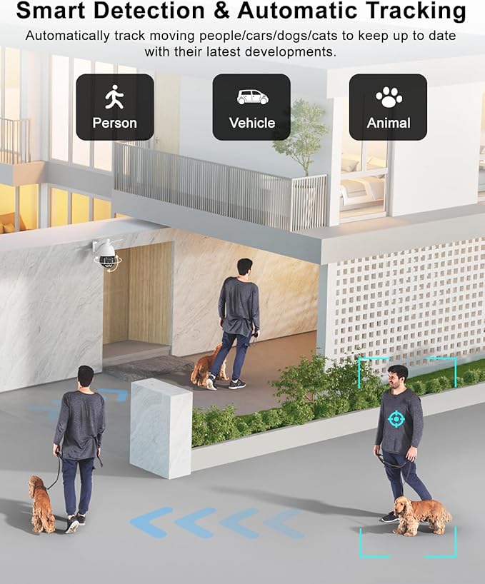4K PTZ Security Camera Outdoor with 30X Optical Zoom, 1000FT Night Vision, 8MP 360° WiFi Wireless RTSP IP Camera, Auto Tracking, Person/Vehicle Detection, 2.4/5GHz Wi-Fi, 2-Way Audio