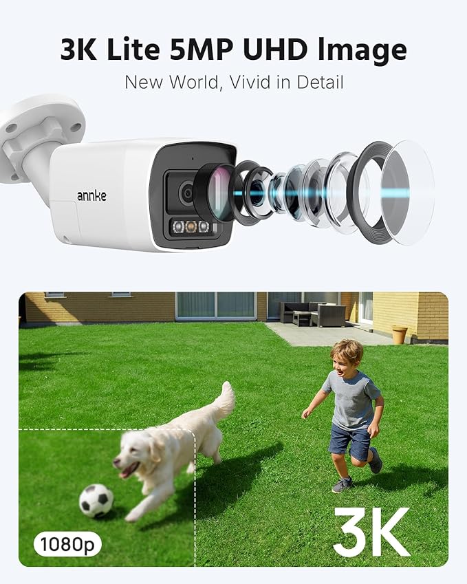 ANNKE 3K Two-Way Audio Security Camera System, 8CH 3K Lite H.265+ DVR with AI Human/Vehicle Detection, 4X 5MP/3K CCTV Wired Cams with Color Night Vision for Home Surveillance 24/7 Recording, NO HDD