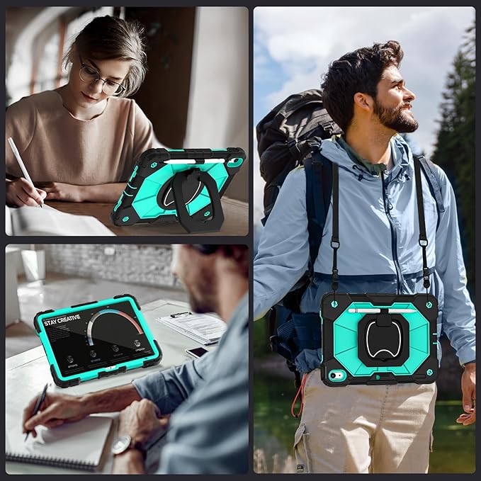 Case for iPad (A16) 11th/10th Generation 2025/2022,iPad Case 10th Generation with Rotating Stand Screen Protector,Shockproof Cover for i Pad 11.0/10.9 Inch Cases,Black Mint