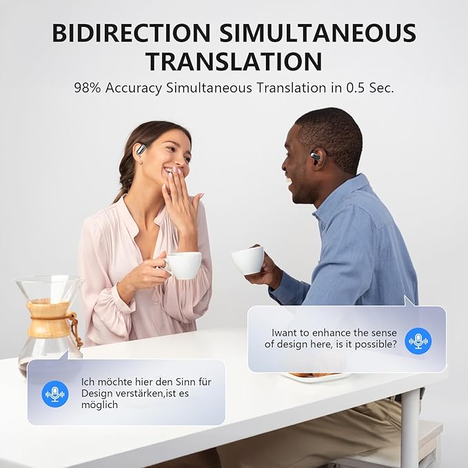 AI Translation Earbuds Real Time, 144 Language Translator Earbuds with APP Compatible with iOS & Android, Bluetooth Headphones Translating Device for Travel Business and Learning