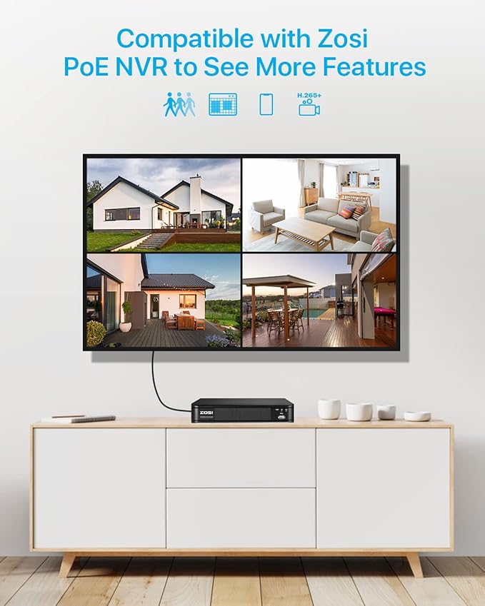 ZOSI 2 Pack 5MP 3K Add-on Security POE Camera with Cable, 2880 x 1620 Indoor Outdoor Bullet IP Camera, 120ft Night Vision, 3.6mm Lens, 95°View Angle, IP66 Weatherproof (Only Work with Our PoE NVR)