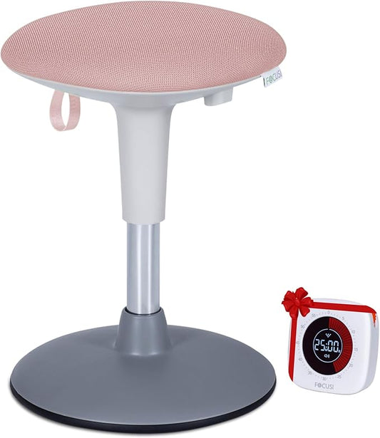 Wobble Stool for Kids Ages 7â12; Adjustable Height Wobble Stools for Classroom Seating with Soft Cushion; Flexible Wiggle Chair for Focus and ADHD Support + Bonus Visual Timer (Candy Pink)