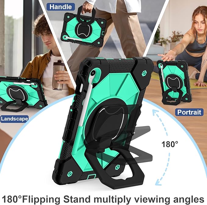 Case for Samsung Galaxy Tab S10 Lite/S10 FE/S9 FE 10.9 Inch & Galaxy Tab S9 11 Inch, Rugged Samsung S10 FE Tablet Case with Pen Holder 360 Rotating Stand Shoulder Strap Screen Protector, Mint