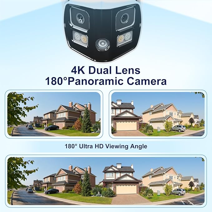 Anpviz 4K Dual Lens PoE IP Security Camera Outdoor 180 Degree Panoramic Wide Angle, 8MP PoE Camera with Smart Dual Light, Human/Vehicle Detection, Two Way Talk, 512GB SD Slot, Full Metal (U Series)
