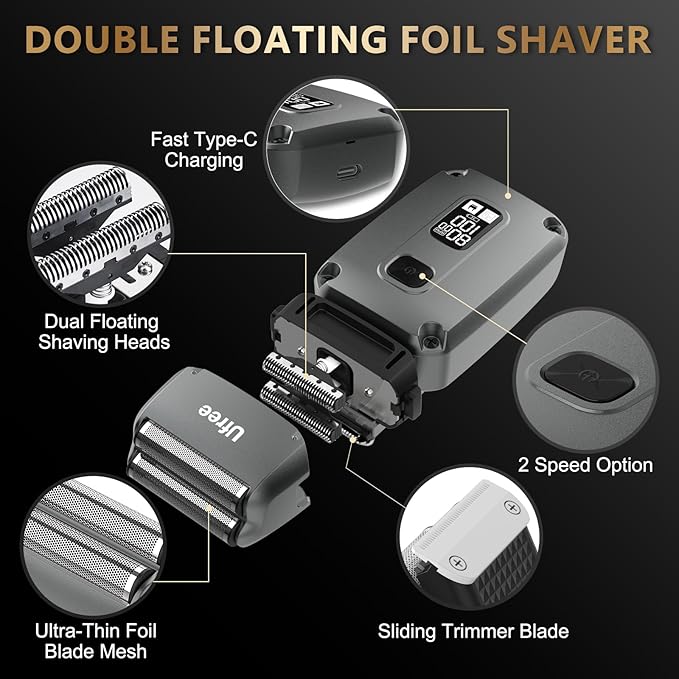 Ufree Hair Clippers for Men Professional, Beard Trimmer and Foil Shaver Electric Razor, Cordless Barber Clippers and Trimmers Set for Hair Cutting and Grooming, Gifts for Men