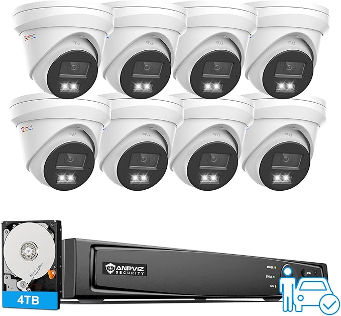 Anpviz 16CH PoE Security Camera System with Human/Vehicle Detection, 8pcs 5MP PoE Cameras with Mic, Smart Dual Light Color Night Vision, True WDR, 16CH NVR with 4TB HDD for 24/7 Recording