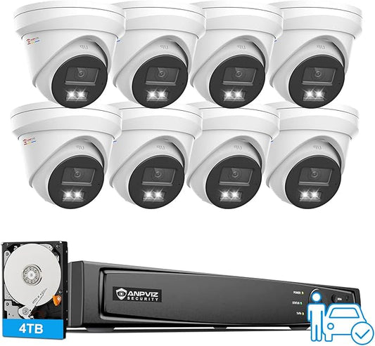 Anpviz 16CH PoE Security Camera System with Human/Vehicle Detection, 8pcs 5MP PoE Cameras with Mic, Smart Dual Light Color Night Vision, True WDR, 16CH NVR with 4TB HDD for 24/7 Recording