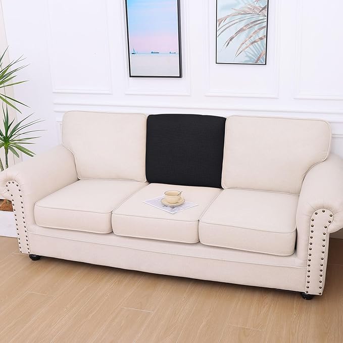 hyha Waterproof Couch Cushion Covers for Pets, Non Slip Sofa Seat Cover for Dogs Washable, Soft Thick Stretch Jacquard Fabric, Sofa Slipcovers with Elastic Bottom (1 Piece for Backrest M, Black)