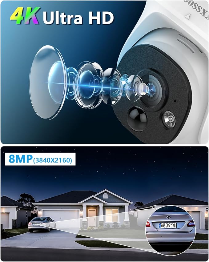 OOSSXX (4K HD & 130° Ultra Wide-Angle) 2-Way Audio 8MP Wired Dome PoE IP Cameras for Home Security Outdoor Camera System, 4Pcs Dome Cameras/4Pcs Bullet Camera, Smart PIR Detection