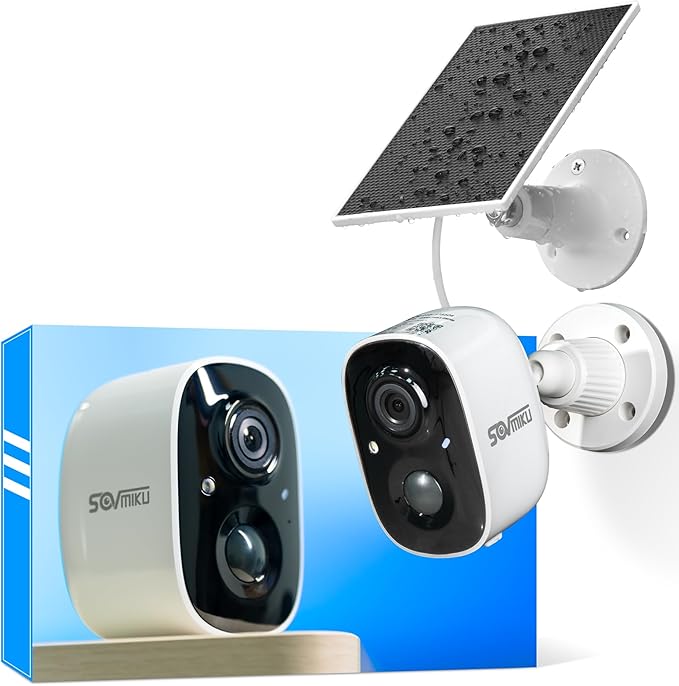 SOVMIKU CG6 Best Solar Security Camera Wireless Outdoor, Battery Powered Cam, Easy to Setup,PIR Motion Detection, Two Way Audio, Audible Flashlight Siren,2.4GHz Wi-Fi, Color Night Vision, SD Slot