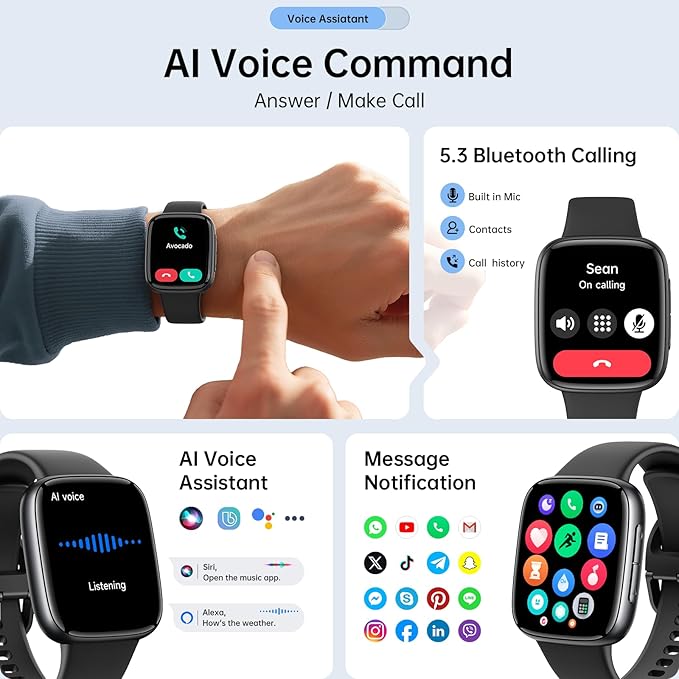 Latest Smart Watches for Women & Men - Performance Upgraded, 1.85-inch AMOLED HD Display (390x450), 12-Day Battery Life, 3ATM Waterproof (30m), Call , Health Monitoring, Fitness Tracking Smart Watch