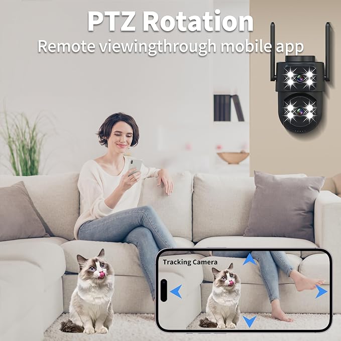 Dual-Lens Smart Indoor Outdoor Camera, 2K-3MP HD 5G WiFi, 360° AI Motion Tracking, IP65 Weatherproof, Color Night Vision, 24/7 Recording, 2-Way Audio, Baby/Nanny Cam (No Card Included)