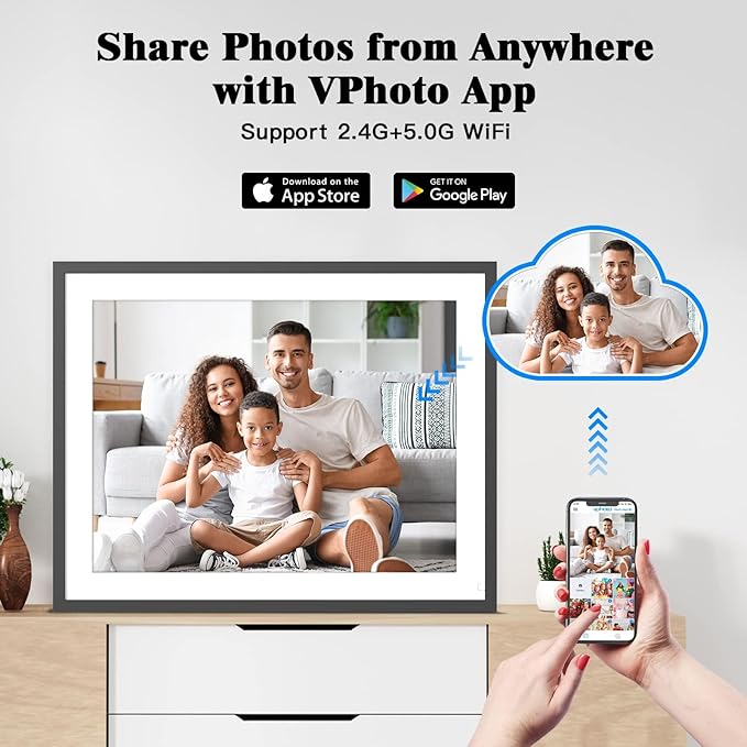 Large Digital Photo Frame 17-inch - Dual-Wifi Electronic Digital Photo Frames, 32GB Digital Photo Frame, Full Function, IPS Touch Screen, Share Photo via App Email, Free Cloud, Gift for Family Friends