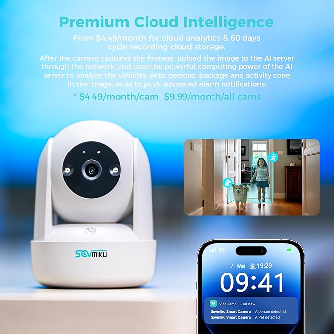 Vicohome CB2 2K Indoor Camera, 5GHz Wi-Fi, Plug-in, AI Tracking, Home Security, Pet/Baby Monitor, 360° View Pan/Tilt, Two Way Audio,Night Vision, Easy to Setup, Audible Alarm, 180 Days Exchange Policy