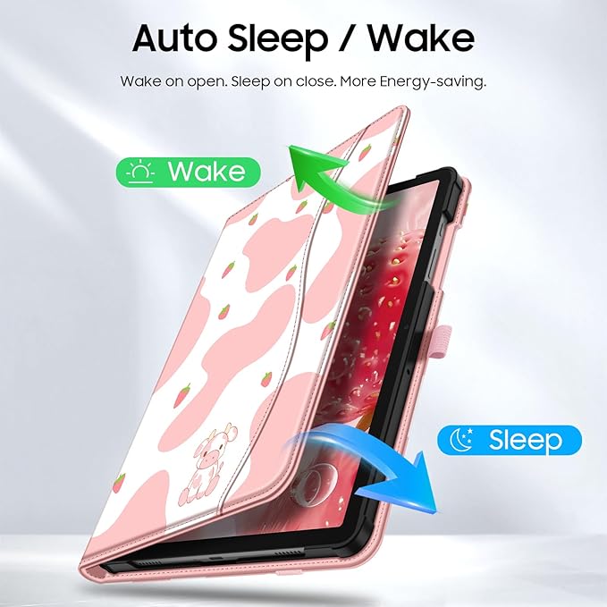 Fintie Case for Samsung Galaxy Tab A9 Plus/A9+ 5G 11 Inch 2023 Model (SM-X210/X216/X218), Multi-Angle Viewing Smart Stand Back Cover with Pocket Auto Wake/Sleep, Strawberry Cow