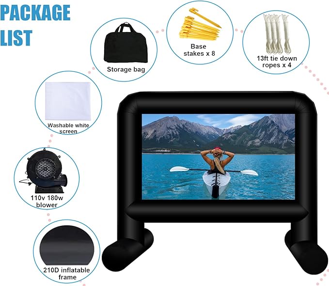 16 Feet Inflatable Movie Screen Outdoor, Inflatable Projector Screen with Blower Carry Bag - Supports Front and Rear Projection Blow Up Screen for Backyard Movie Night Pool Party