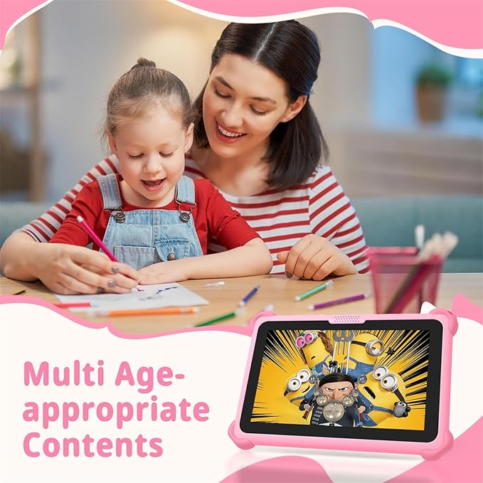 okulaku Kids Tablet, 7 inch Tablets for Kids 3-12, Toddler Tablet with Stand Case, 32GB Child Learning Computer Tablets with WiFi for Boys Girls, IPS Screen, Parental Control, GMS, YouTube (Pink)