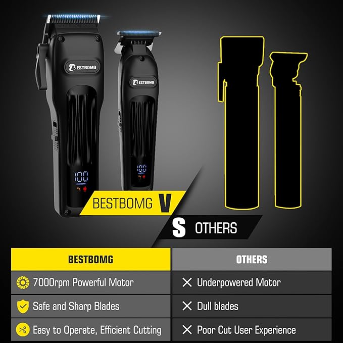 BESTBOMG® Professional Hair Clippers for Men, Professional Barber Clippers and Trimmer Set, Mens Cordless Hair Clipper for Barbers Haircut Kit Fade, BS-808A (Black)