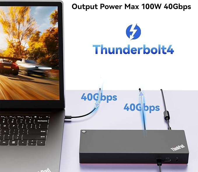 ThinkPad 40B00135 Thunderbolt 4 Universal Docking Station for Lenovo Laptops, 4 External Displays, Power Charging UP to 100W + HDMI 4K Cable + DP Cable+ ITSPWR Cleaning Cloth