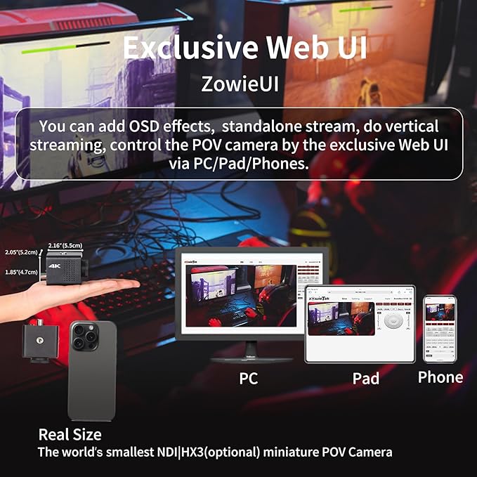 zowietek 4K POV Camera PoE, ZowieCAM, Webcam, Simultaneously HDMI & SDI Output, RTSP/RTMP(s)/SRT, Standalone Live Streaming to YouTube/Twitch for Webcast, Meeting, Teaching & Gaming (M12 AF)