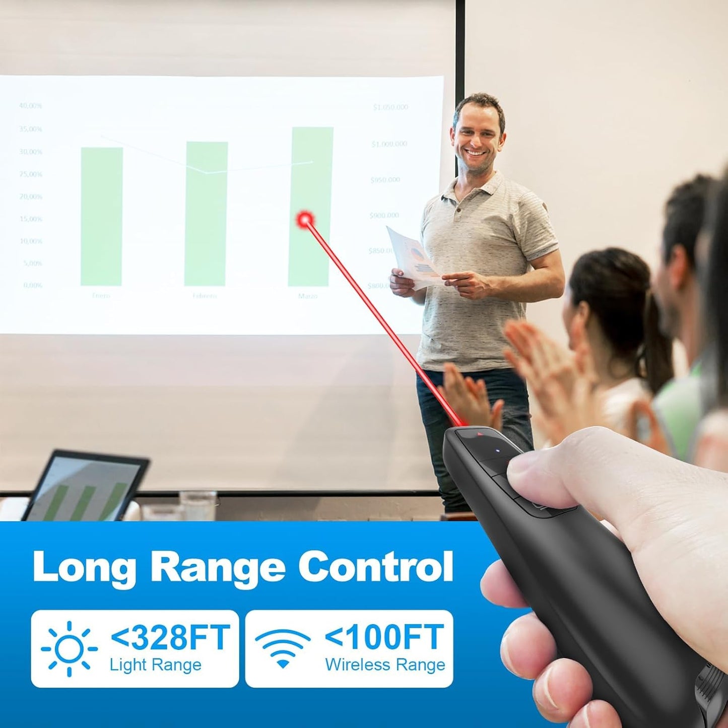 (4 Units) Wireless Presentation Clicker PowerPoint Presenter Remote: Clicker with Red Laser Pointer Long Range PPT Control -Power Point Google Slide Advancer for Mac Laptop PC Computer Keynote