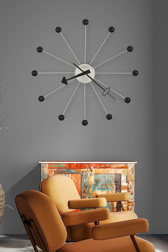 Howard Miller Ball Clock II Wall Clock, Retro Wall Clock, Mid Century Clock, Sunburst Wall Clocks, Battery Operated, Decorative Vintage Wall Clocks for Home or Office
