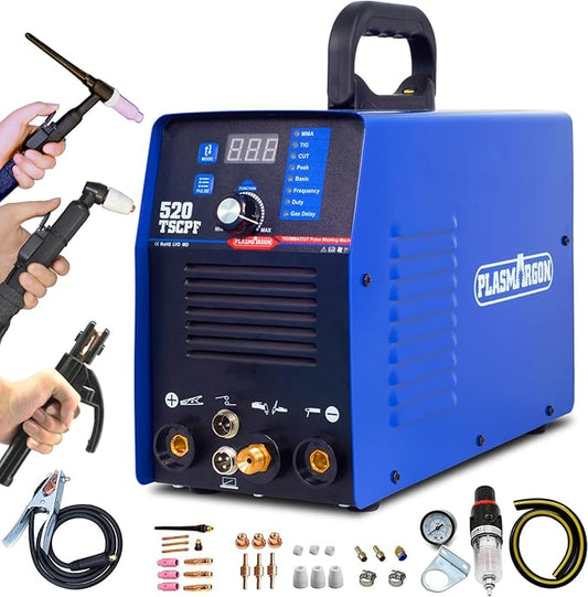 Plasma Cutter TIG Welder With PULSE Stick Welder Machine 520TSCPF Plasma Cutter Welder Combo 200A TIG/ARC Welding 50A Air Plasma Cutting Dual Voltage 110/220V 1/2" Clean Cut Upgrade Digital Panel