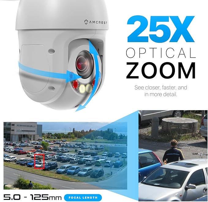 Amcrest 2MP Outdoor PTZ POE + IP Camera Pan Tilt Zoom (Optical 25x Motorized) Camera Security Speed Dome, CMOS Image Sensor, 328ft Night Vision, POE+ (802.3at) F1.6, IP66, IP2M-863EW-AI-V3