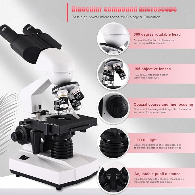Microscope for Adults WF10x and WF25x eyepieces, 40X-2000X Magnification USB Camera, Microscope for Adults Suitable for Laboratory School (Large Model Binocular Electronic Eyepiece)