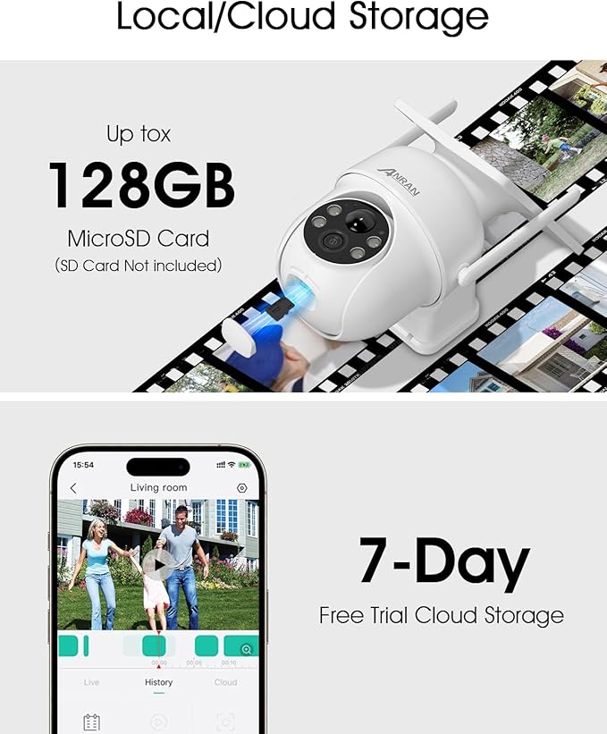 ANRAN Solar Security Cameras Wireless Outdoor,2K Cameras for Home Security with Fixed Solar Panel, 360° PTZ for Home Surveillance,2.4G WiFi, PIR Human Detection, 3MP Color Night Vision, 2-Way Talk