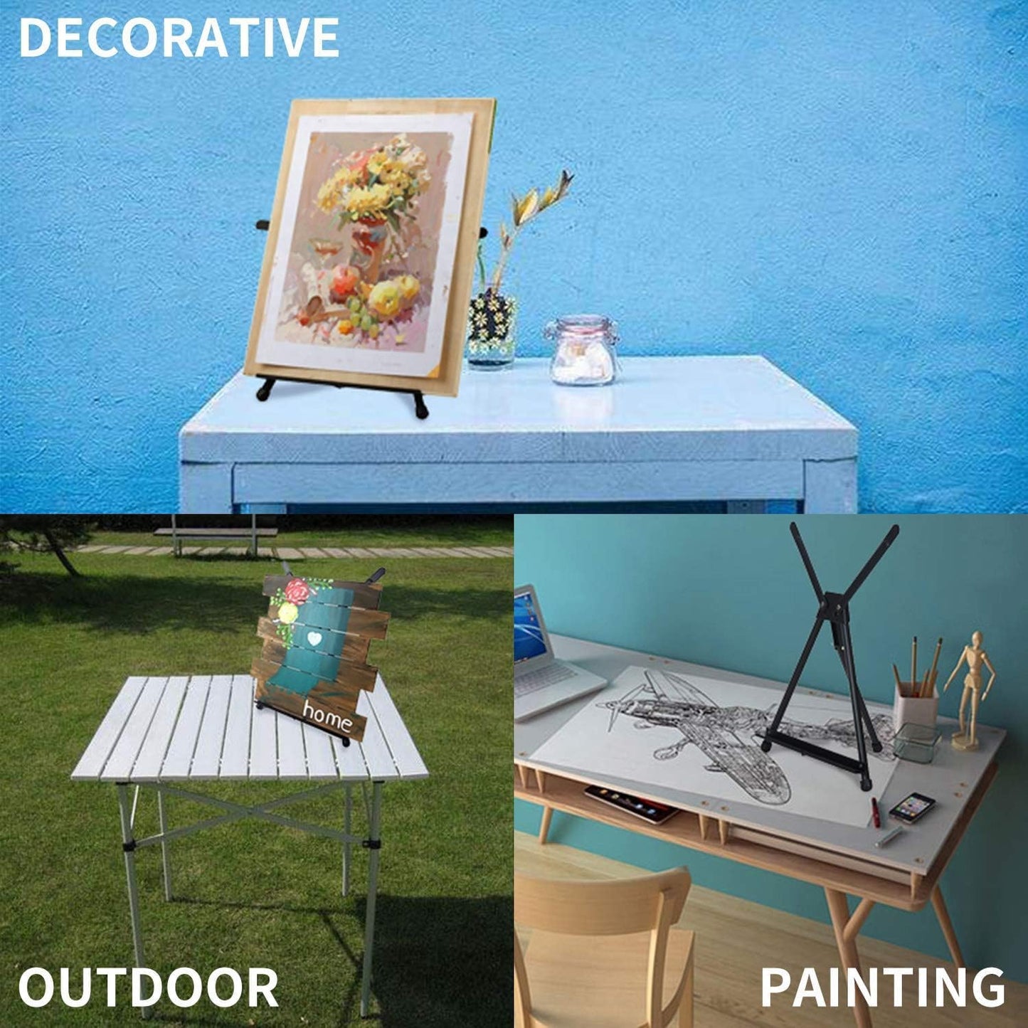 MEEDEN 4pcs Tabletop Easels, Metal Stand for Painting & Display, Aluminum Desktop Art Easel, Foldable Portable Tripod Stand for Canvas, Paintings, Photos, Books, Signs